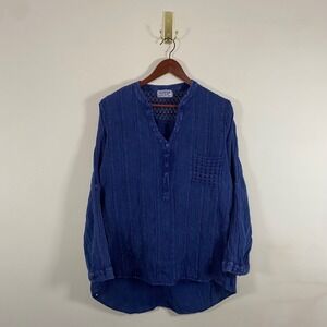 Mexicali Blues Henley Shirt Dark Blue Long Sleeve Cotton Boho Granola Girl